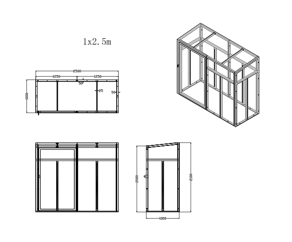 Dimensions du shelter 1m*2m50